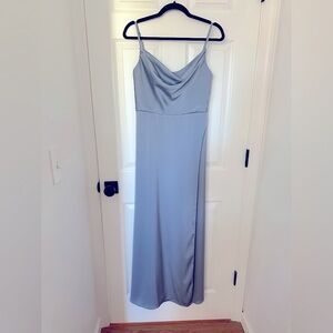 Azazie Naomie Stretch Satin Dress in Dusty Blue